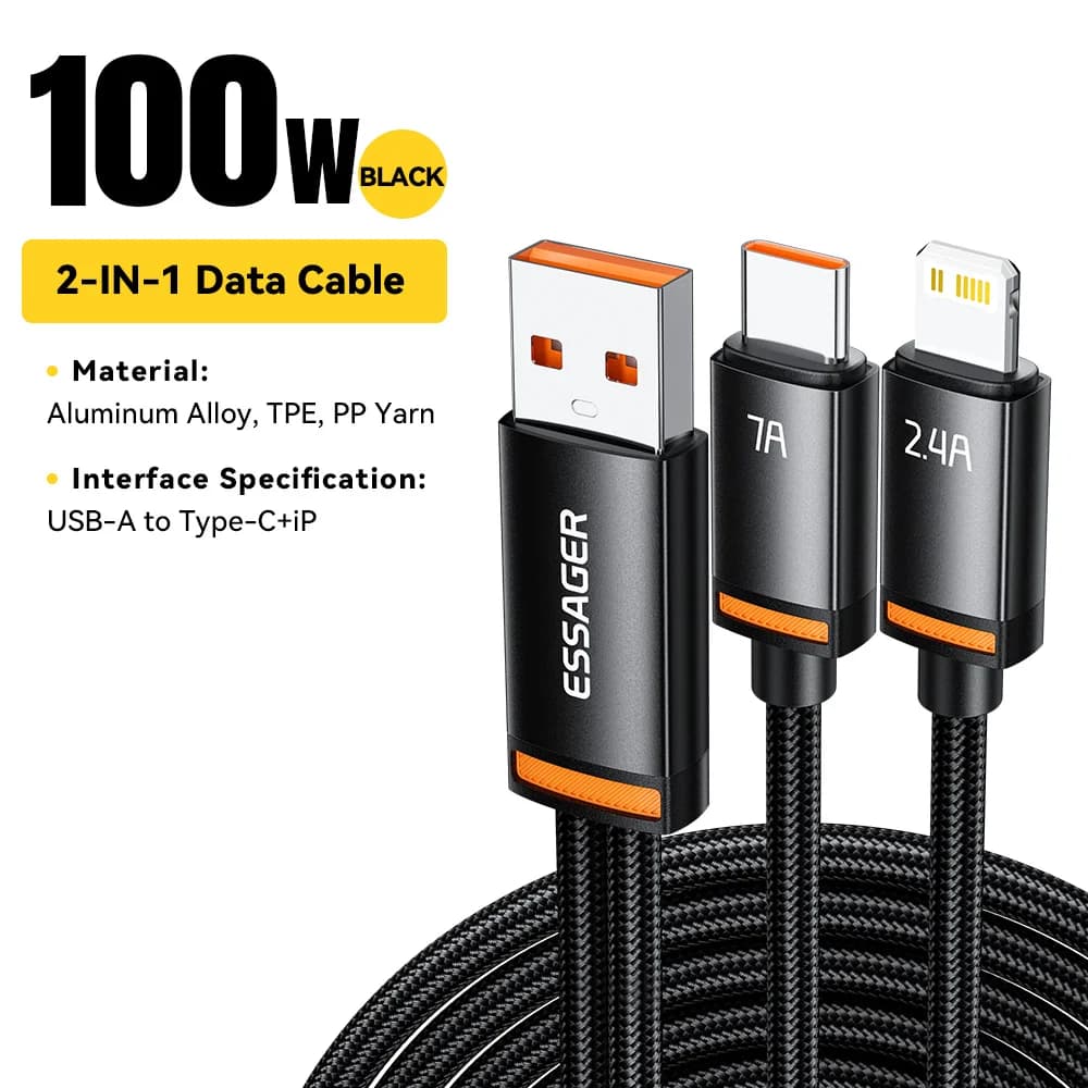 Cavo 2-in-1 USB-A a Type-C e Lightning, 100W