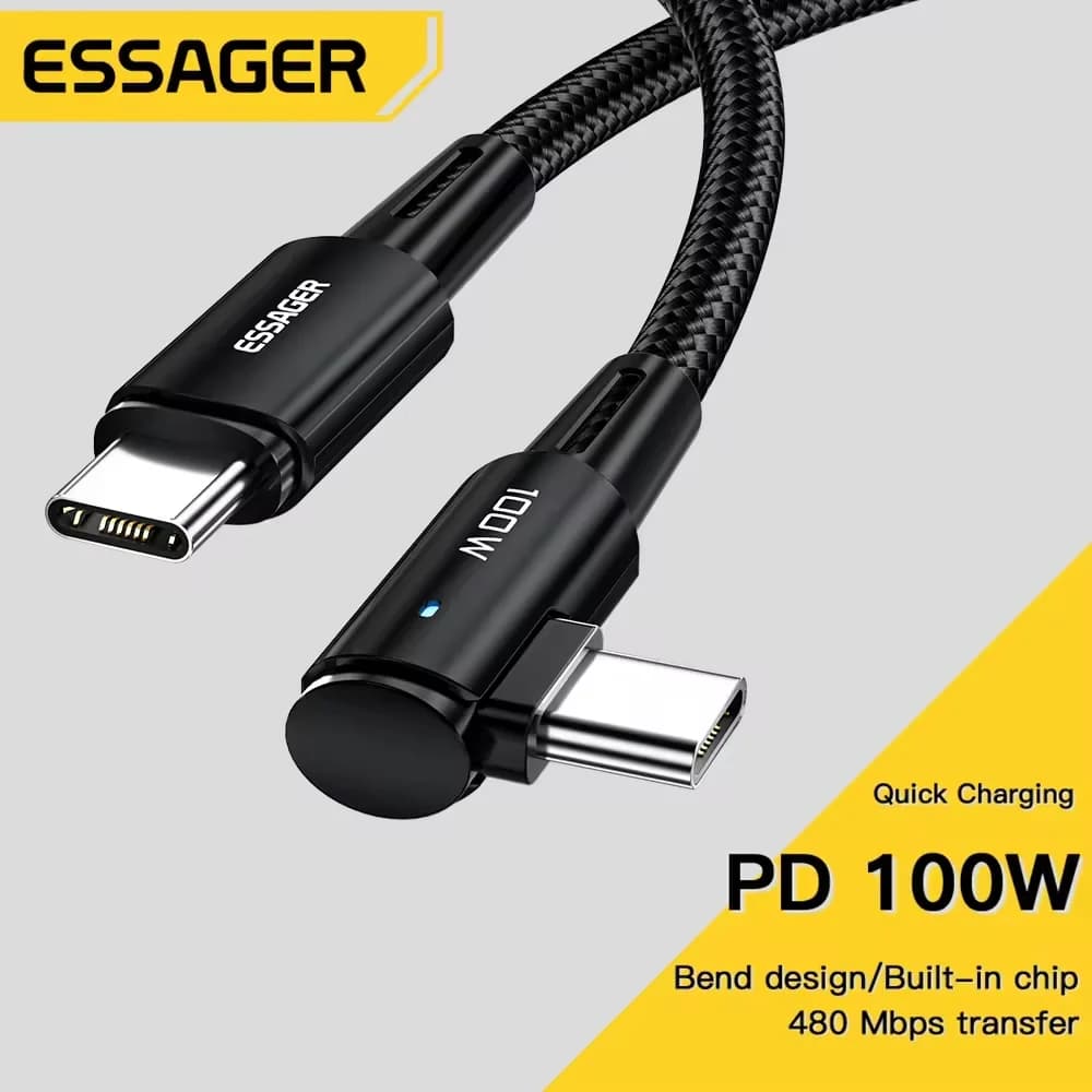 Cavo di ricarica rapida USB-C a USB-C da 100W (Angolato 90 Gradi)