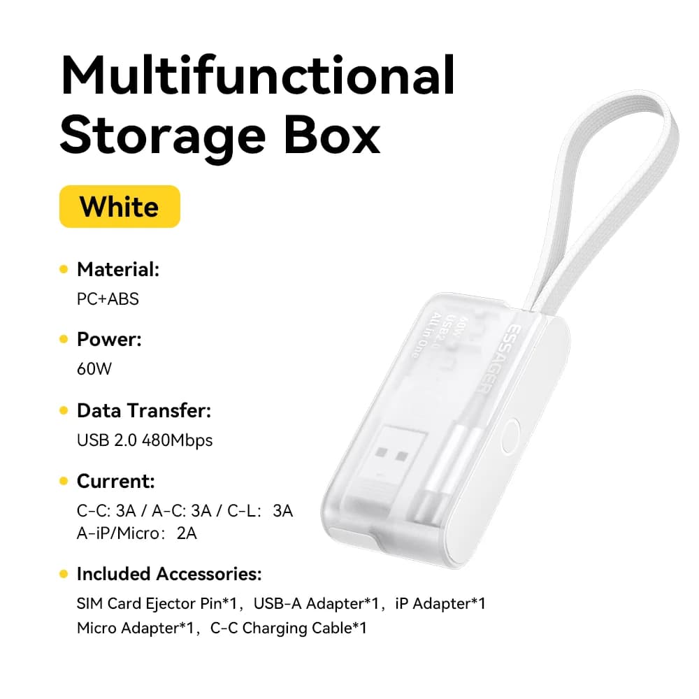 Set Cavi Dati USB-C 60W con Box Portaoggetti da Viaggio