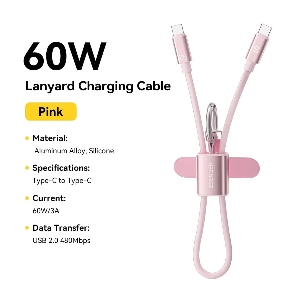 Cavo USB-C a USB-C Corto con Cordino 60W