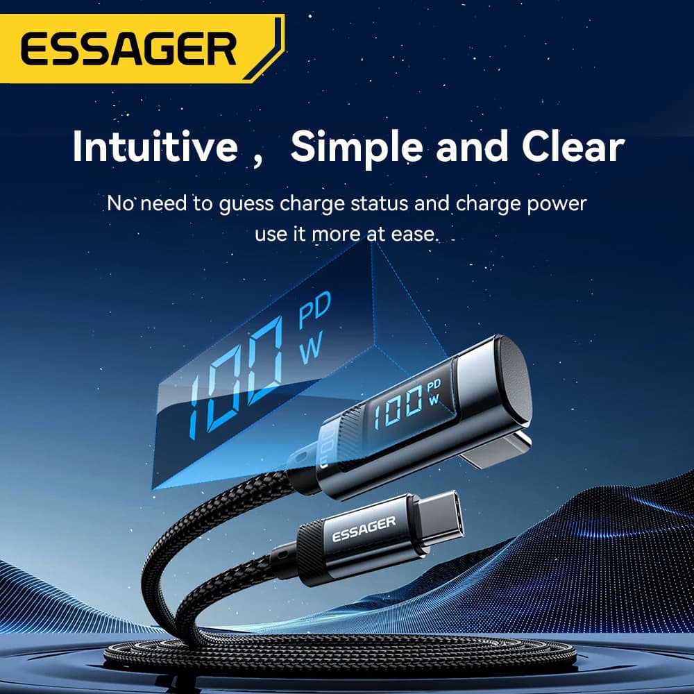 Cavo USB-C angolato a 90 gradi con display LED 100W 5A