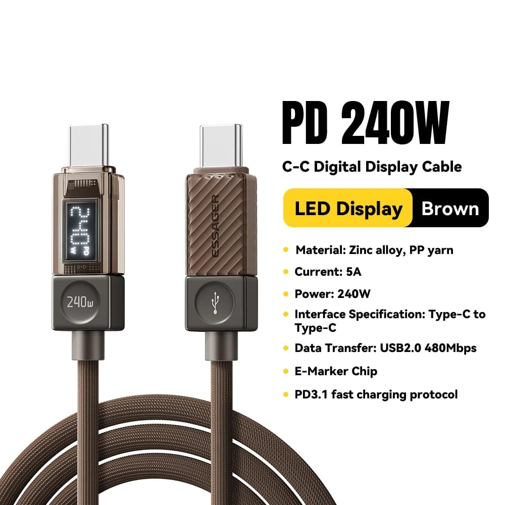 Cavo USB-C da 240W con display LED e PD 3.1 100W