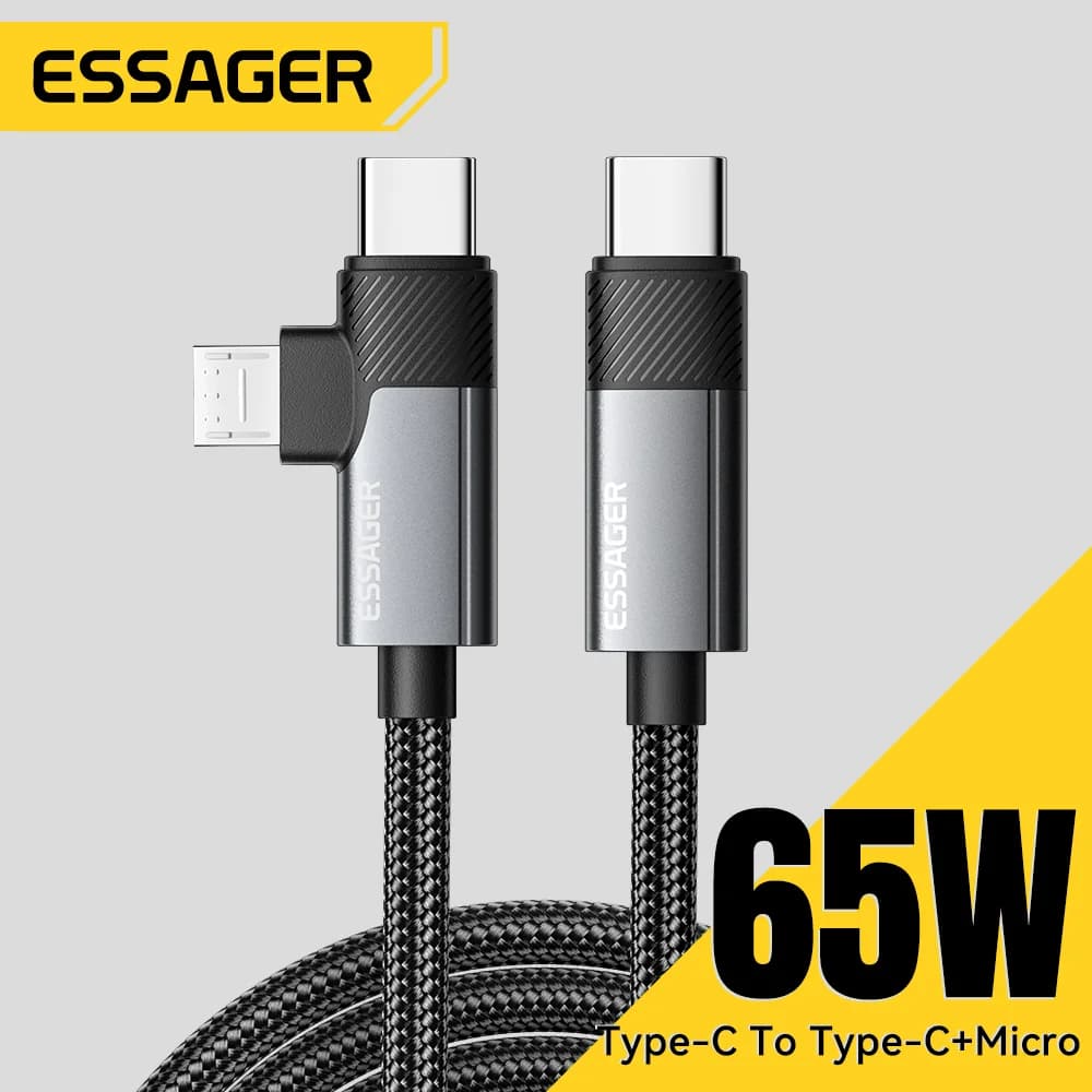 Cavo di Ricarica Rapida 2-in-1 65W PD Type-C/USB-A a Micro