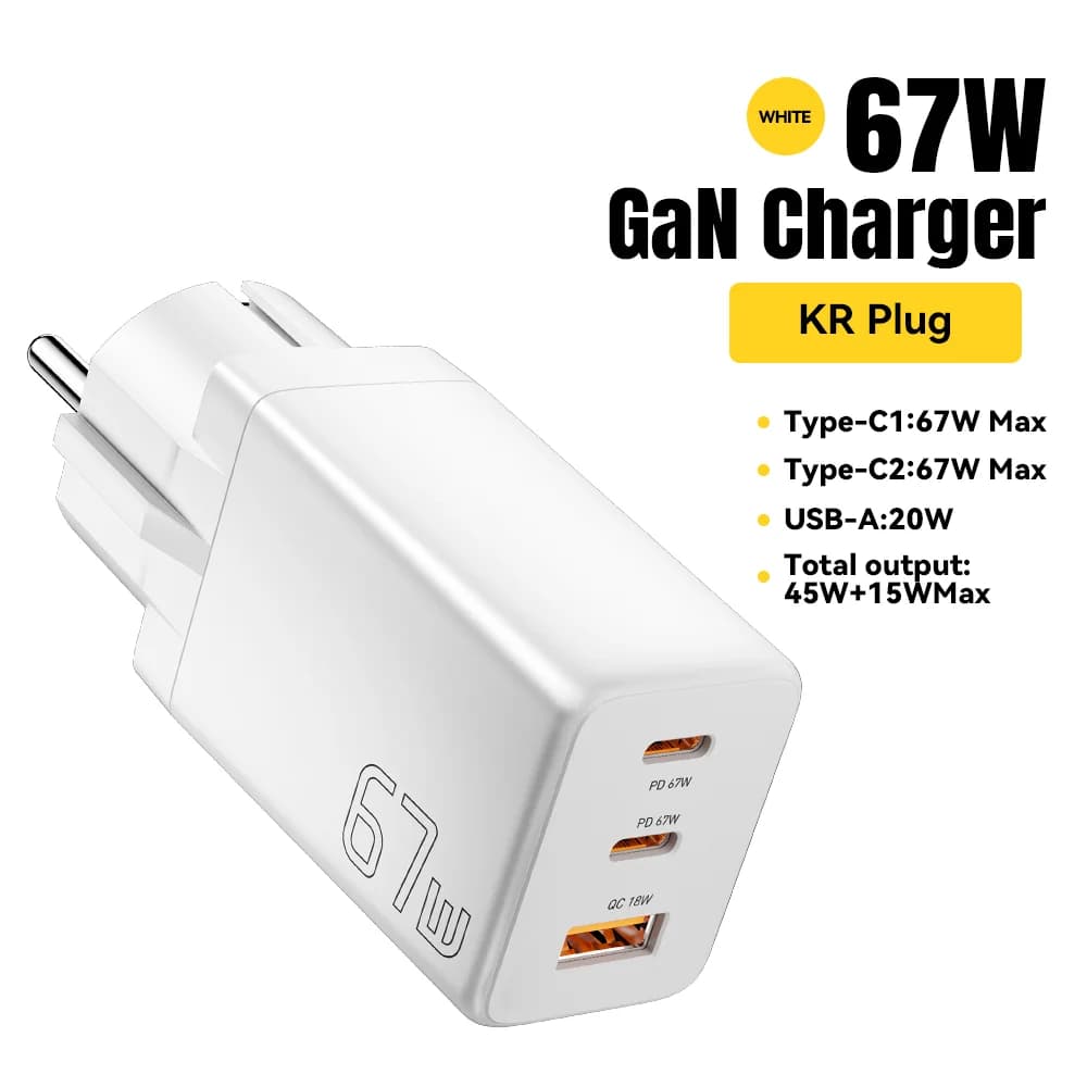 Caricatore rapido GaN USB Type-C 67W con supporto PPS