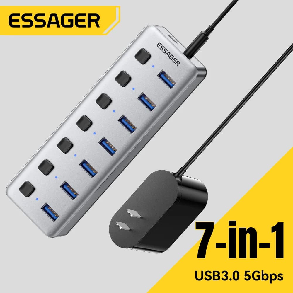 Hub USB 3.0 a 7 porte con alimentatore 24W