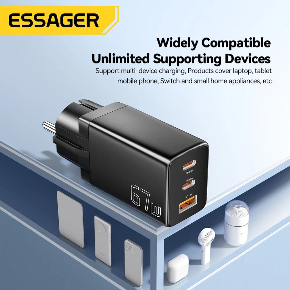 Caricatore GaN USB Type-C con opzioni presa EU/KR