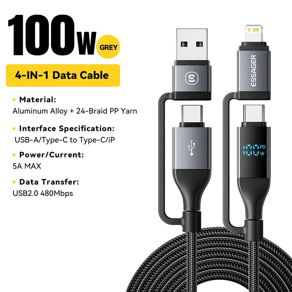Cavo USB-C 4-in-1 con Display Digitale, 100W PD