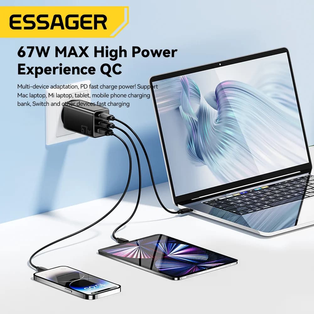 Caricatore rapido GaN USB Type-C 67W con supporto PPS