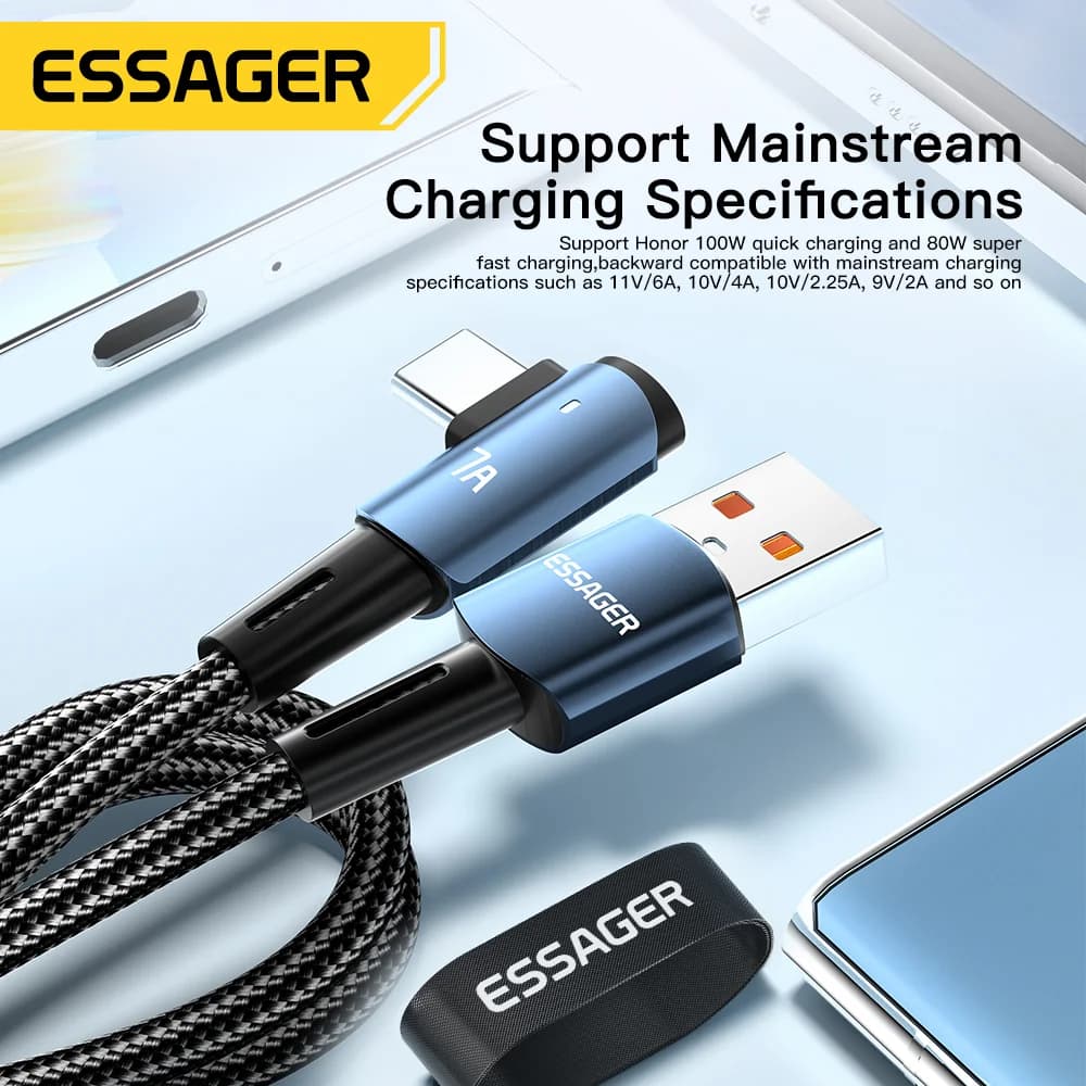 Cavo USB Type-C 7A con angolo 90° e ricarica 100W