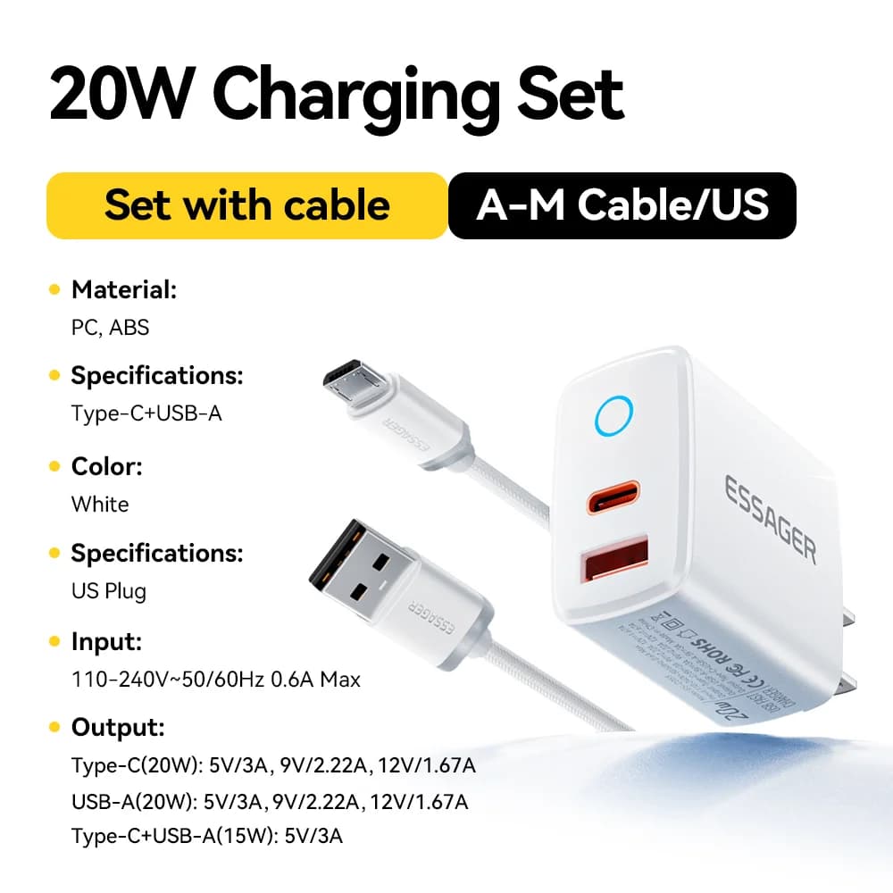 Set Caricatore Rapido USB-C PD 20W