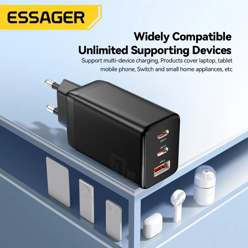 Caricatore rapido GaN USB Type-C 67W con supporto PPS
