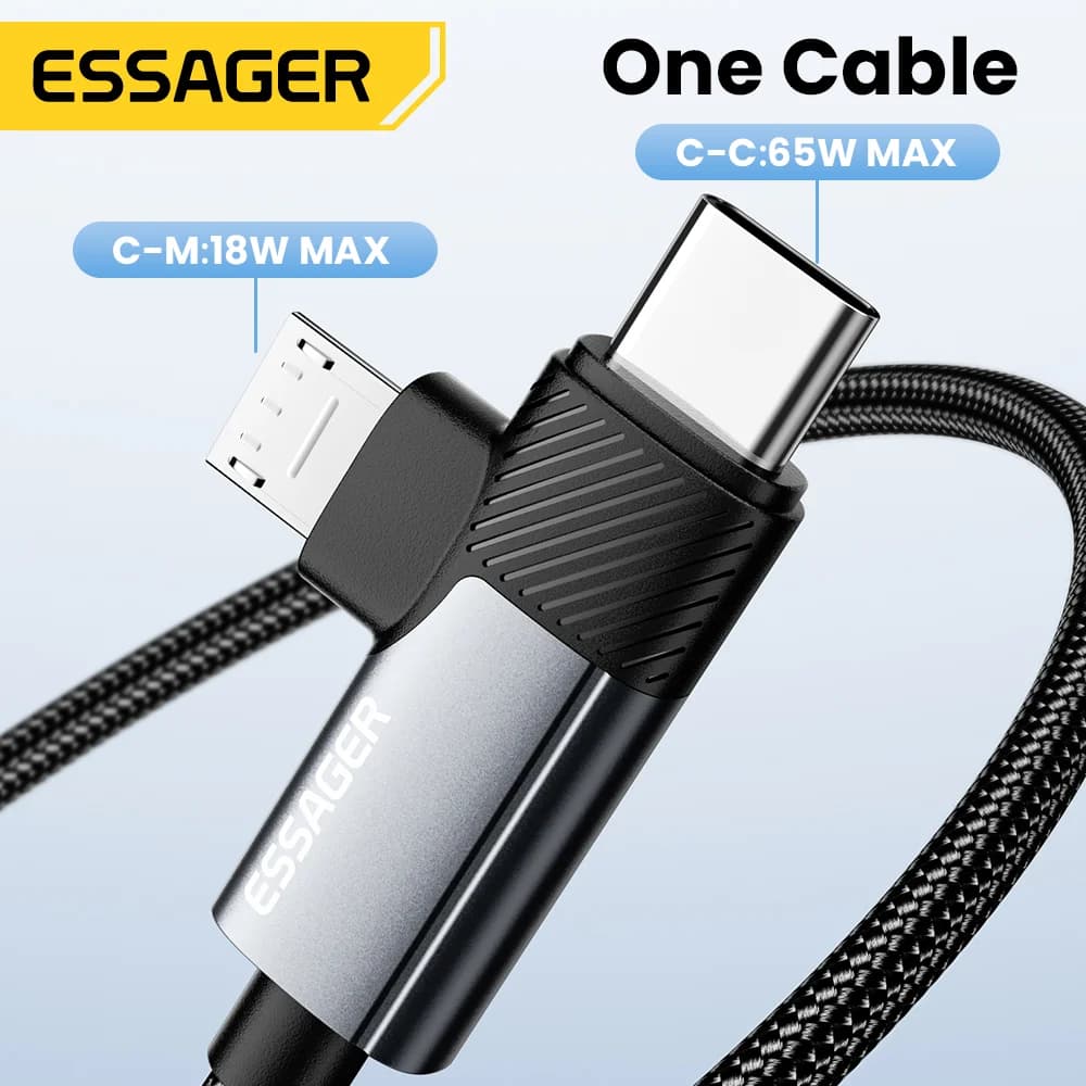 Cavo di Ricarica Rapida 2-in-1 65W PD Type-C/USB-A a Micro