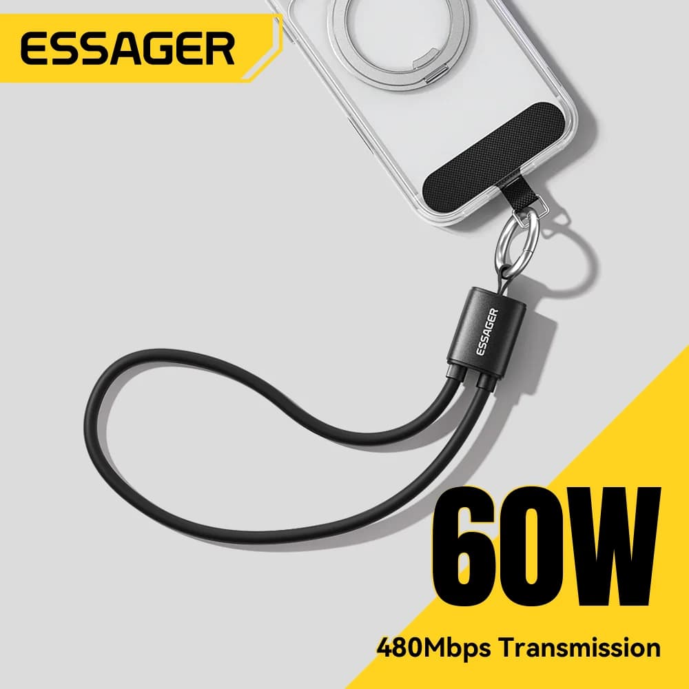 Cavo USB-C a USB-C Corto con Cordino 60W