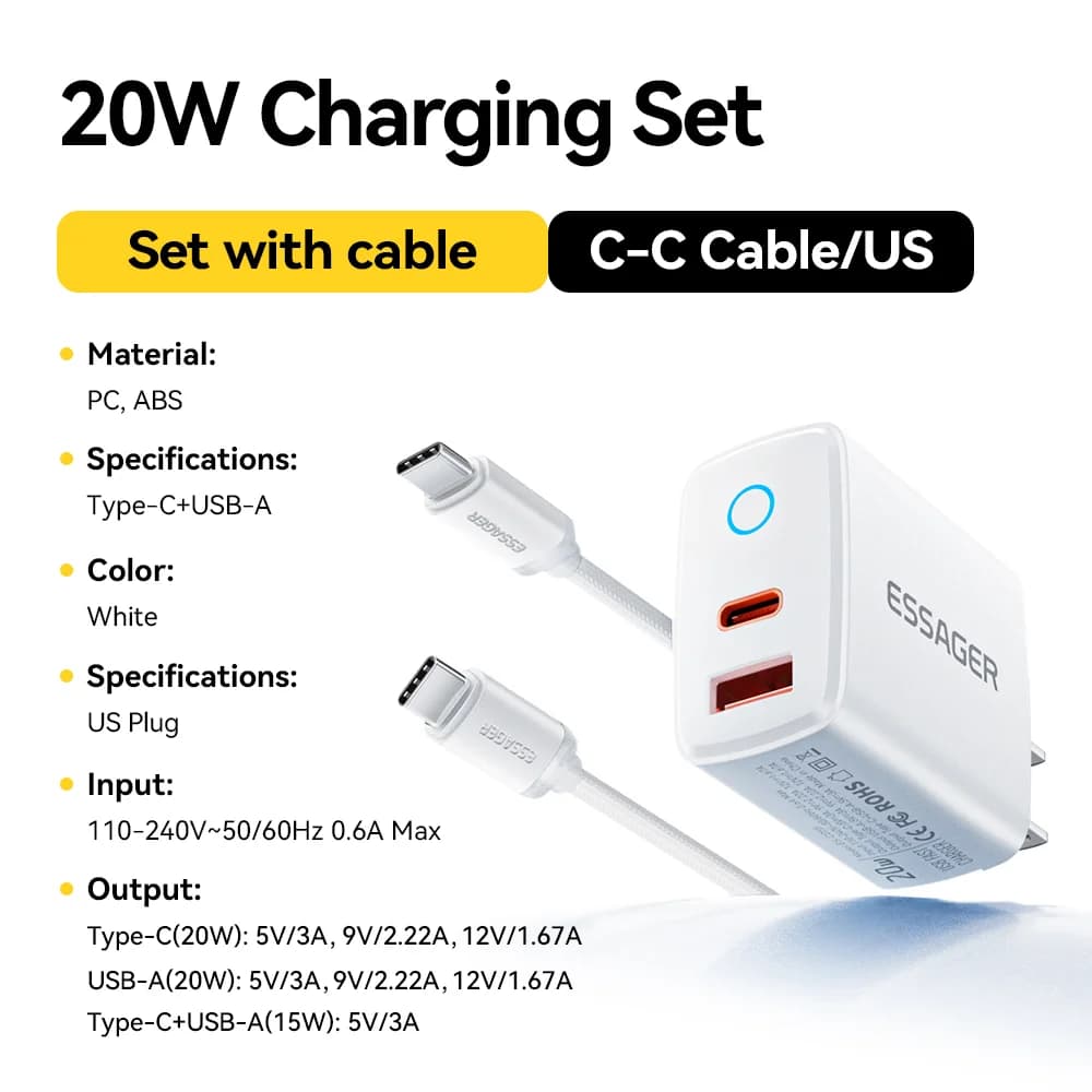 Set Caricatore Rapido USB-C PD 20W