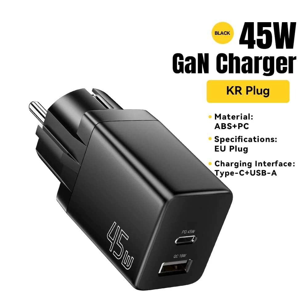 Caricatore GaN USB Type-C con opzioni presa EU/KR