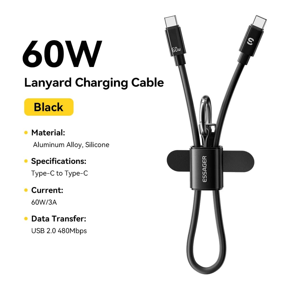 Cavo USB-C a USB-C Corto con Cordino 60W