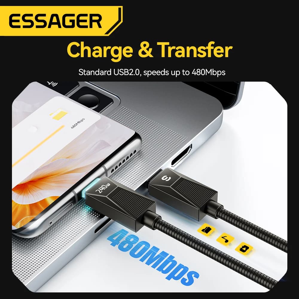 Cavo di Ricarica Rapida USB-C in Acciaio Inossidabile 240W