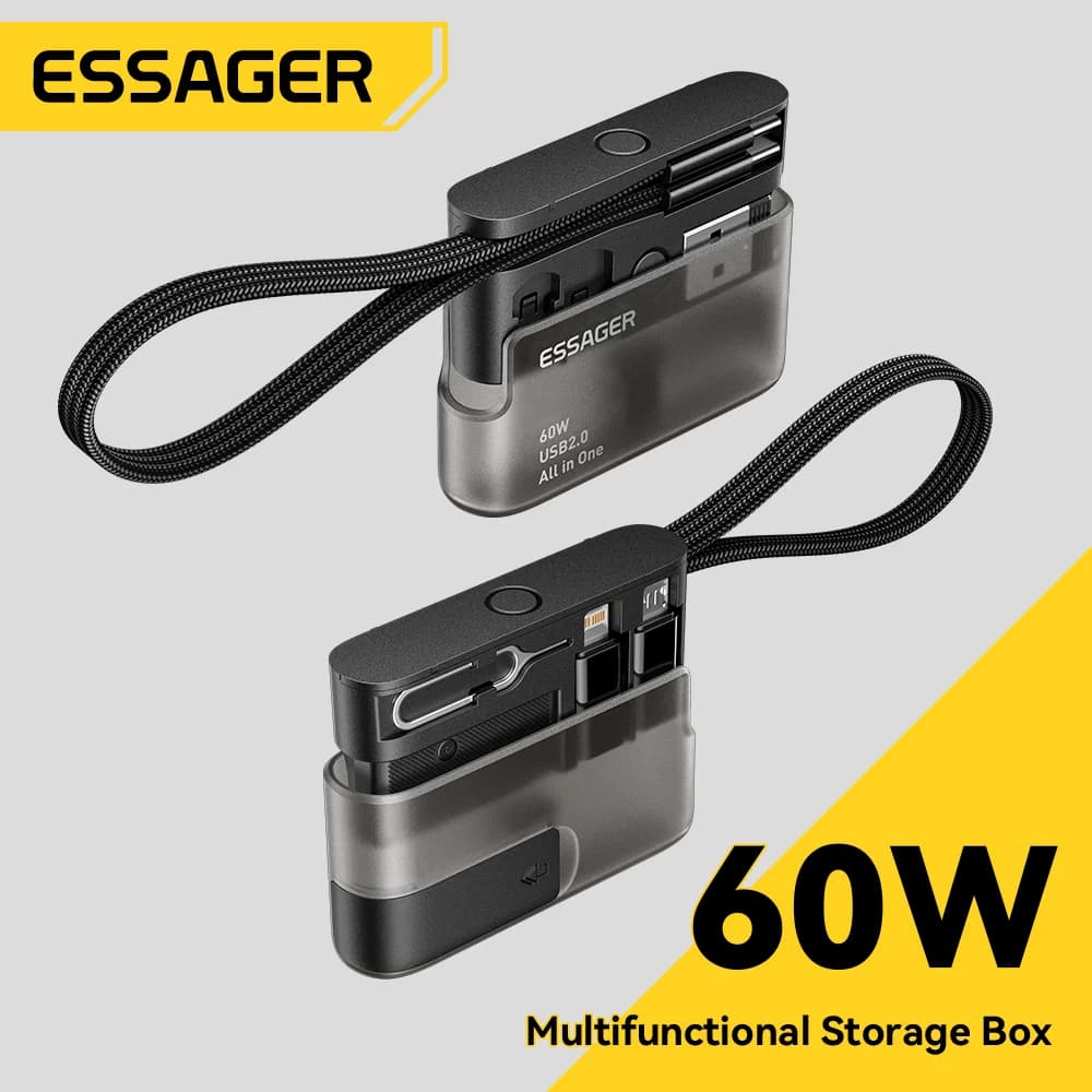 Set Cavi Dati USB-C 60W con Box Portaoggetti da Viaggio