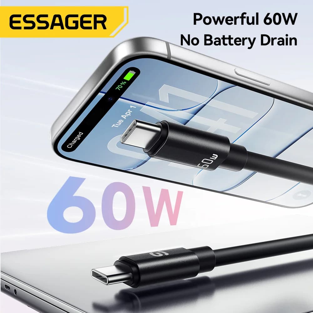Cavo USB-C a USB-C Corto con Cordino 60W