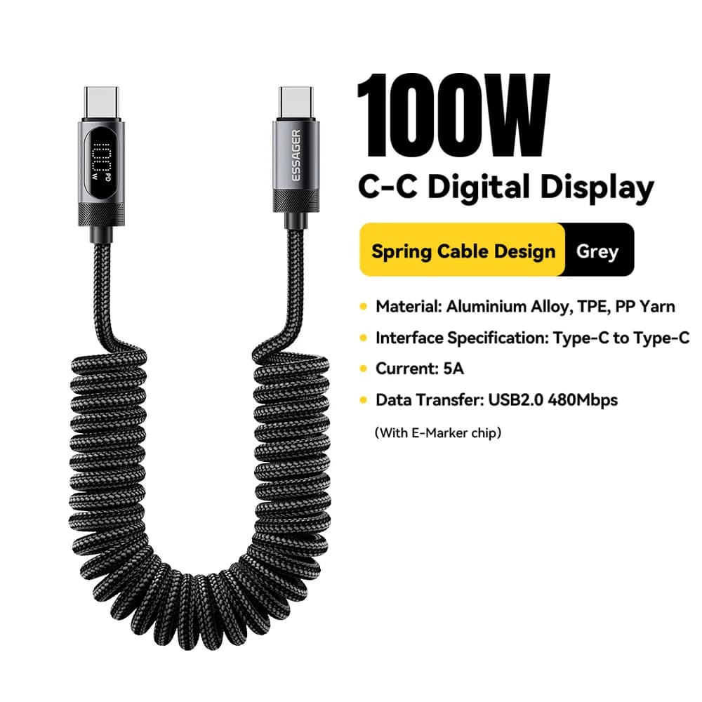Cavo Auto USB-C a USB-C a Molla 100W
