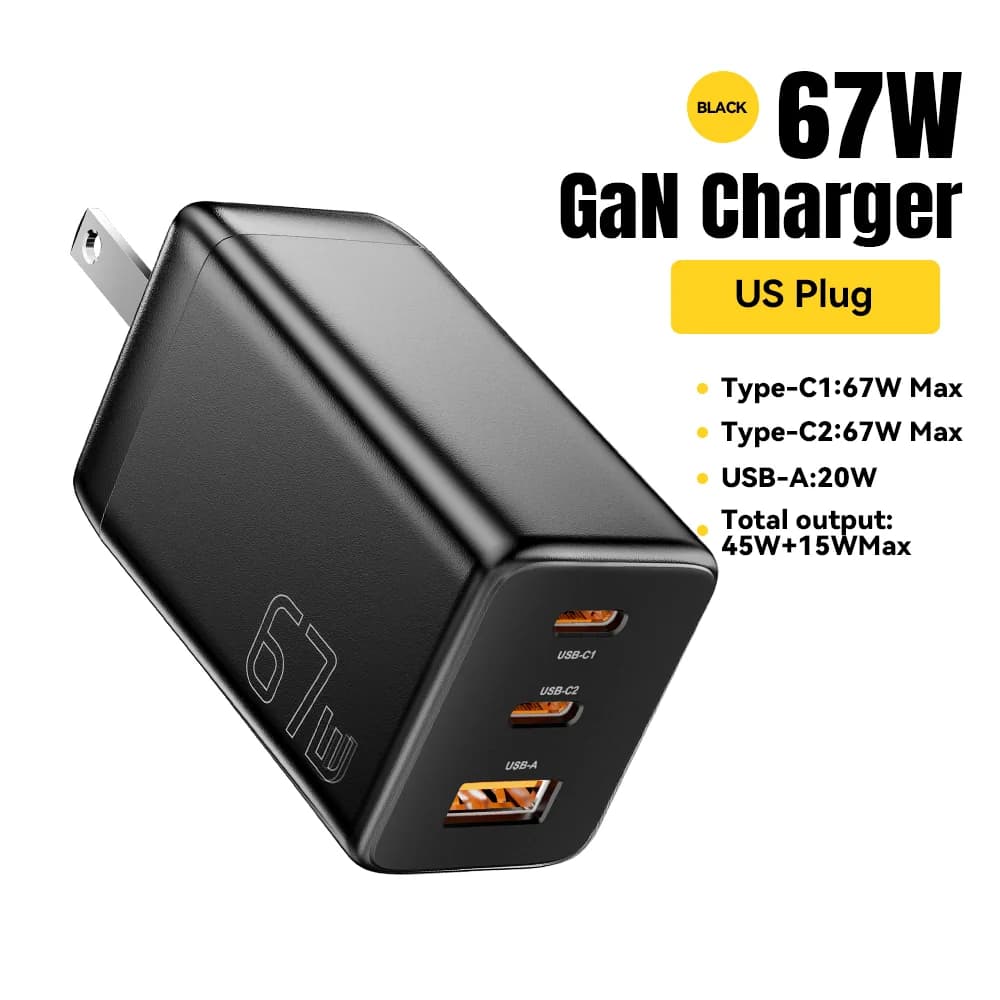Caricatore rapido GaN USB Type-C 67W con supporto PPS