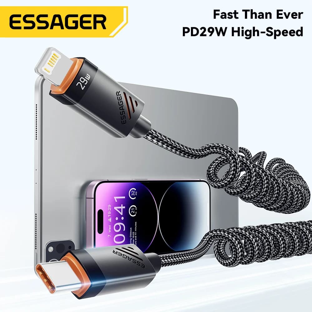 Cavo di ricarica rapida USB-C a Lightning a molla retrattile