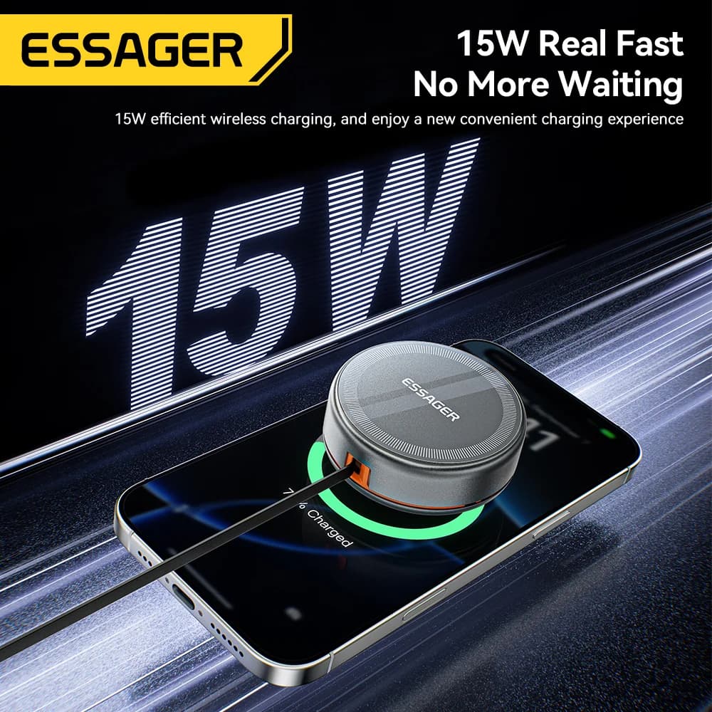 Ricaricatore Wireless Magnetico 3-in-1 con Cavo Retrattile
