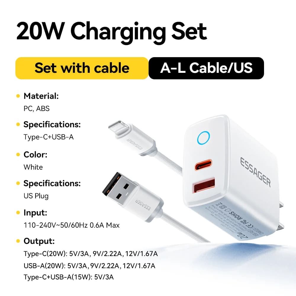 Set Caricatore Rapido USB-C PD 20W