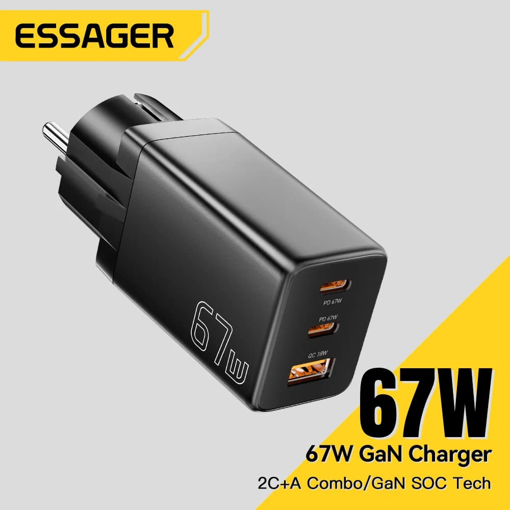 Caricatore GaN USB Type-C con opzioni presa EU/KR