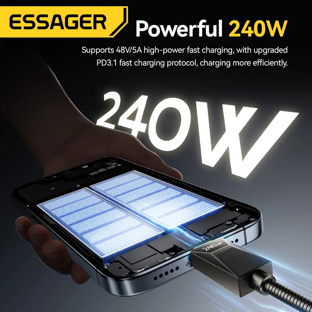 Cavo di Ricarica Rapida USB-C in Acciaio Inossidabile 240W