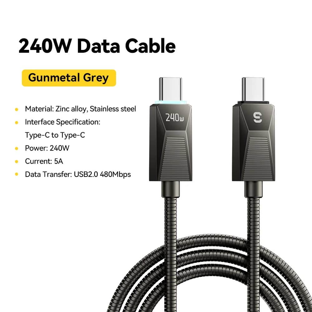 Cavo di Ricarica Rapida USB-C in Acciaio Inossidabile 240W