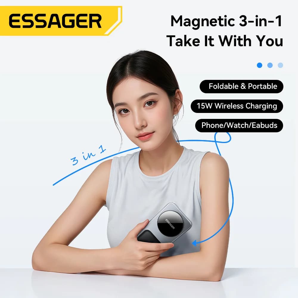 Stazione di ricarica wireless magnetica pieghevole 3-in-1 da 15W